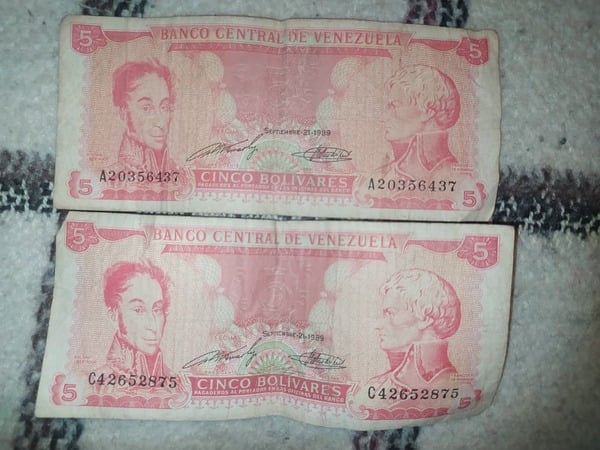 Billete de 5bs 1989