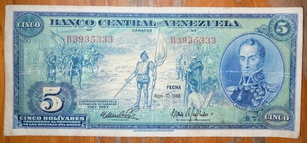 Billete de 5 Bs. Año 1966