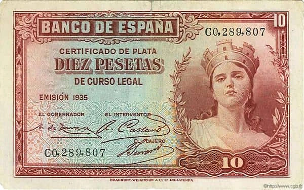 10 Pesetas (Gümüş sertifika)