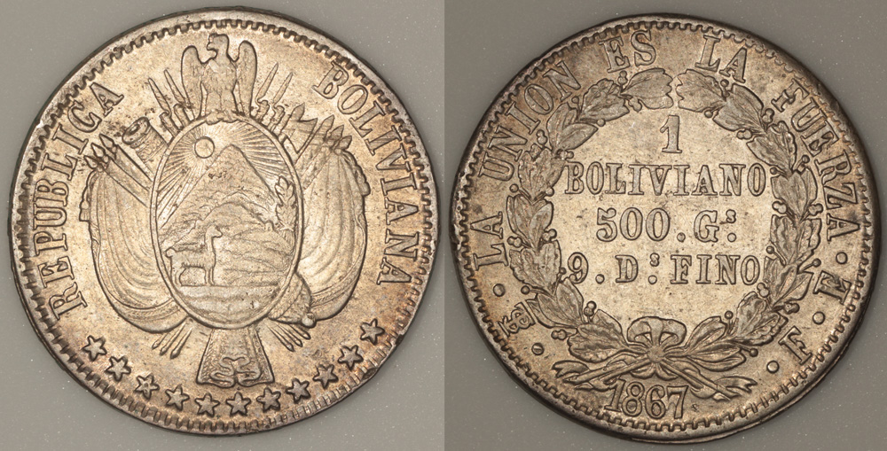 1 boliviano 1867-1869