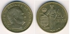 20 centimes 1962-1995 - Monako